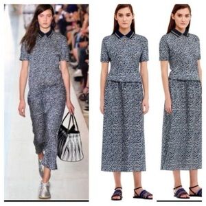 Tory Burch Silk Honeycomb Blue White Maxi Dress